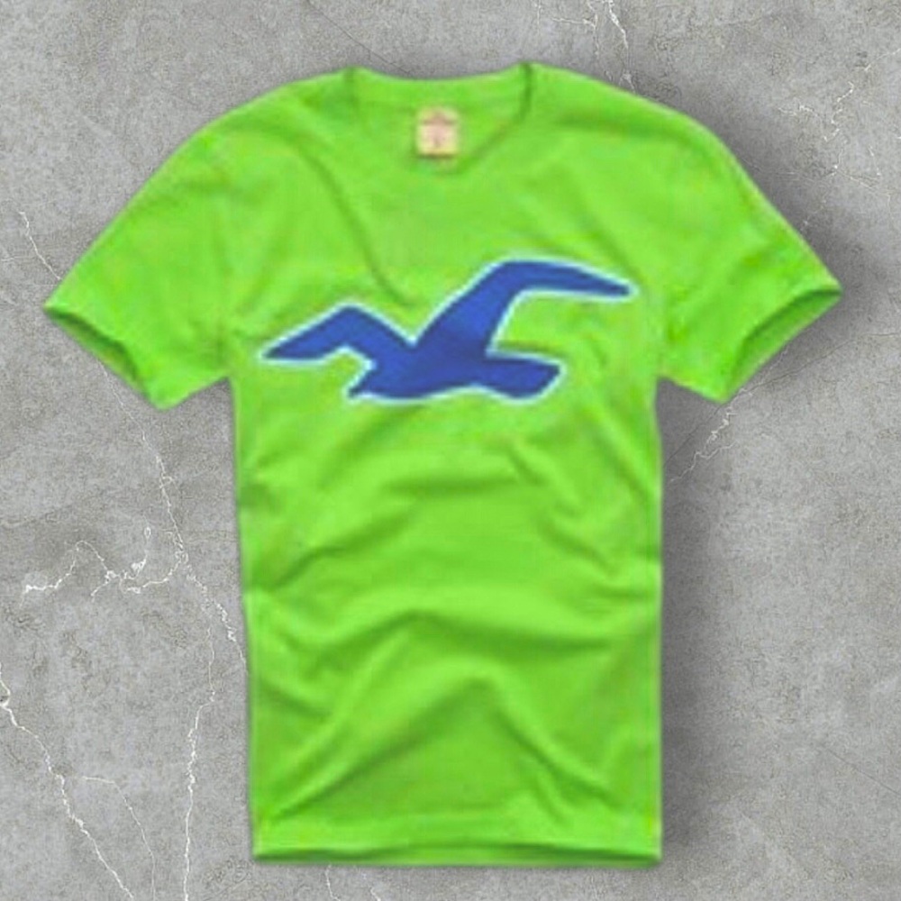 Hollister Bright Green T-Shirt with Blue Logo Relaxed Fit